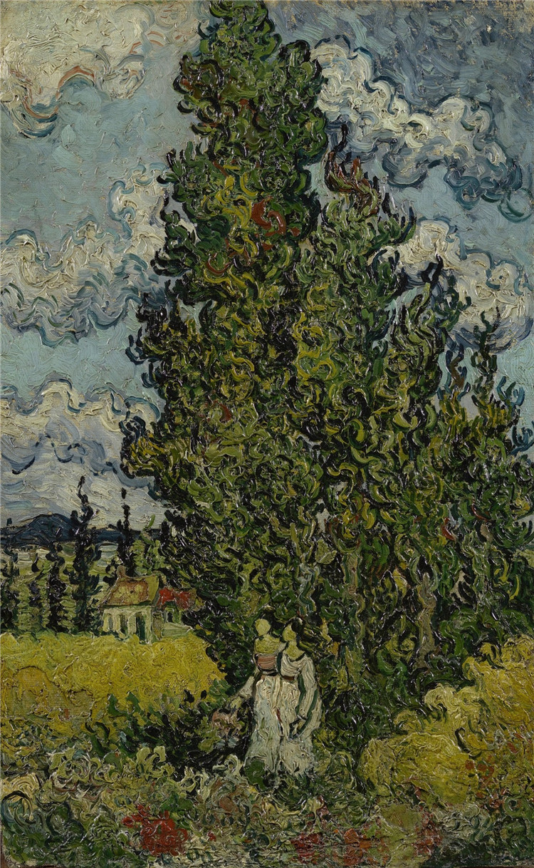 Cypresses And Two Women Van Gogh Oil Painting